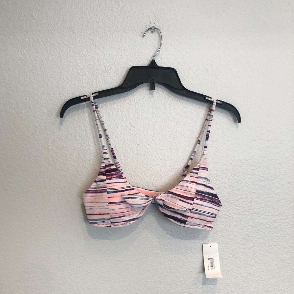 Pink and purple pattern front tie bikini top